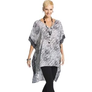 Chico's Taffy Hi-Low Caftan Black and White Zebra Print Art to Wear Size L XL